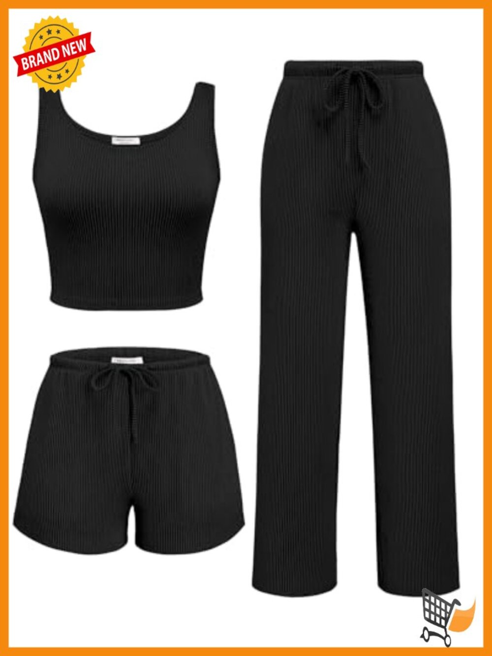 Women's 3 Piece Lounge Set Crop Top Shorts & Pants with Pockets
